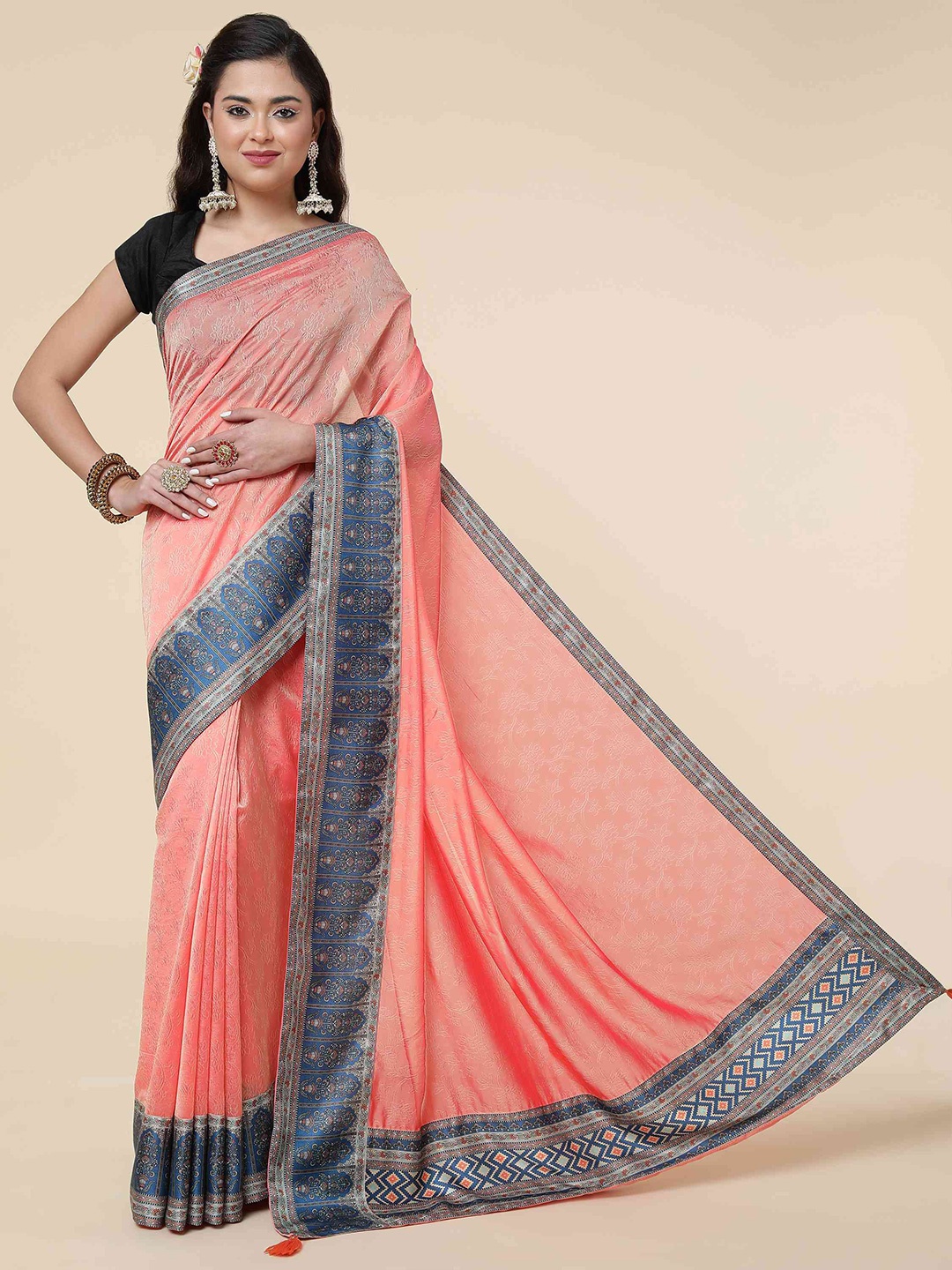 

elora Floral Bhagalpuri Saree, Peach