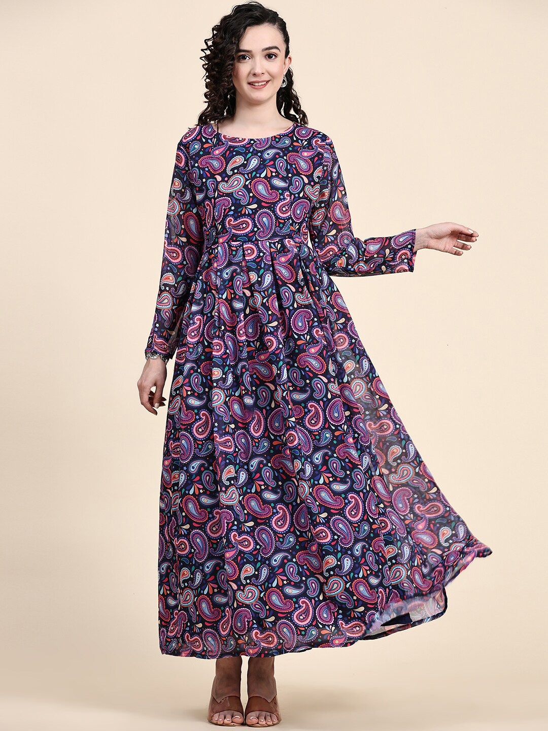 

KALINI Printed Fit & Flared Ethnic Dresses, Pink