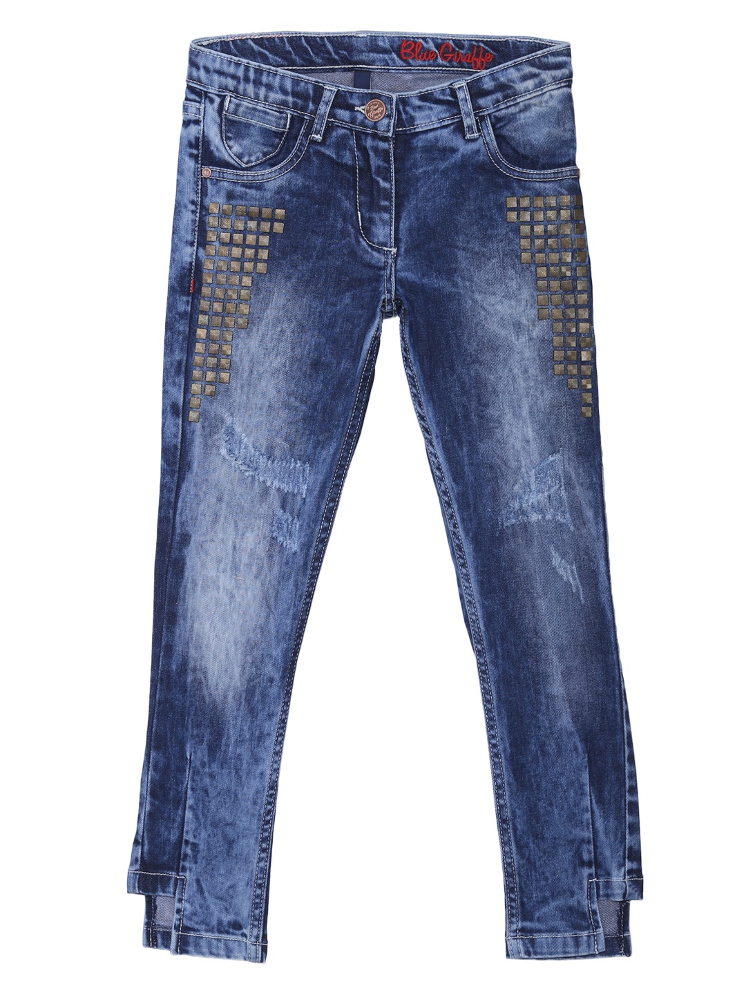 

Blue Giraffe Girls Blue Skinny Fit Mid-Rise Mildly Distressed Stretchable Jeans