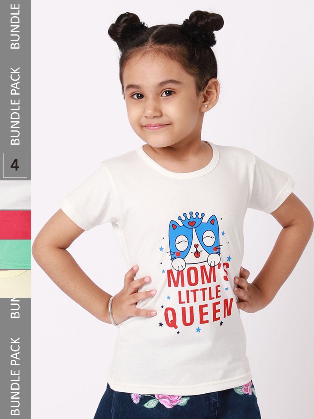 

BAESD Pack Of 4 Girls Graphic Printed Cotton T-Shirt, White