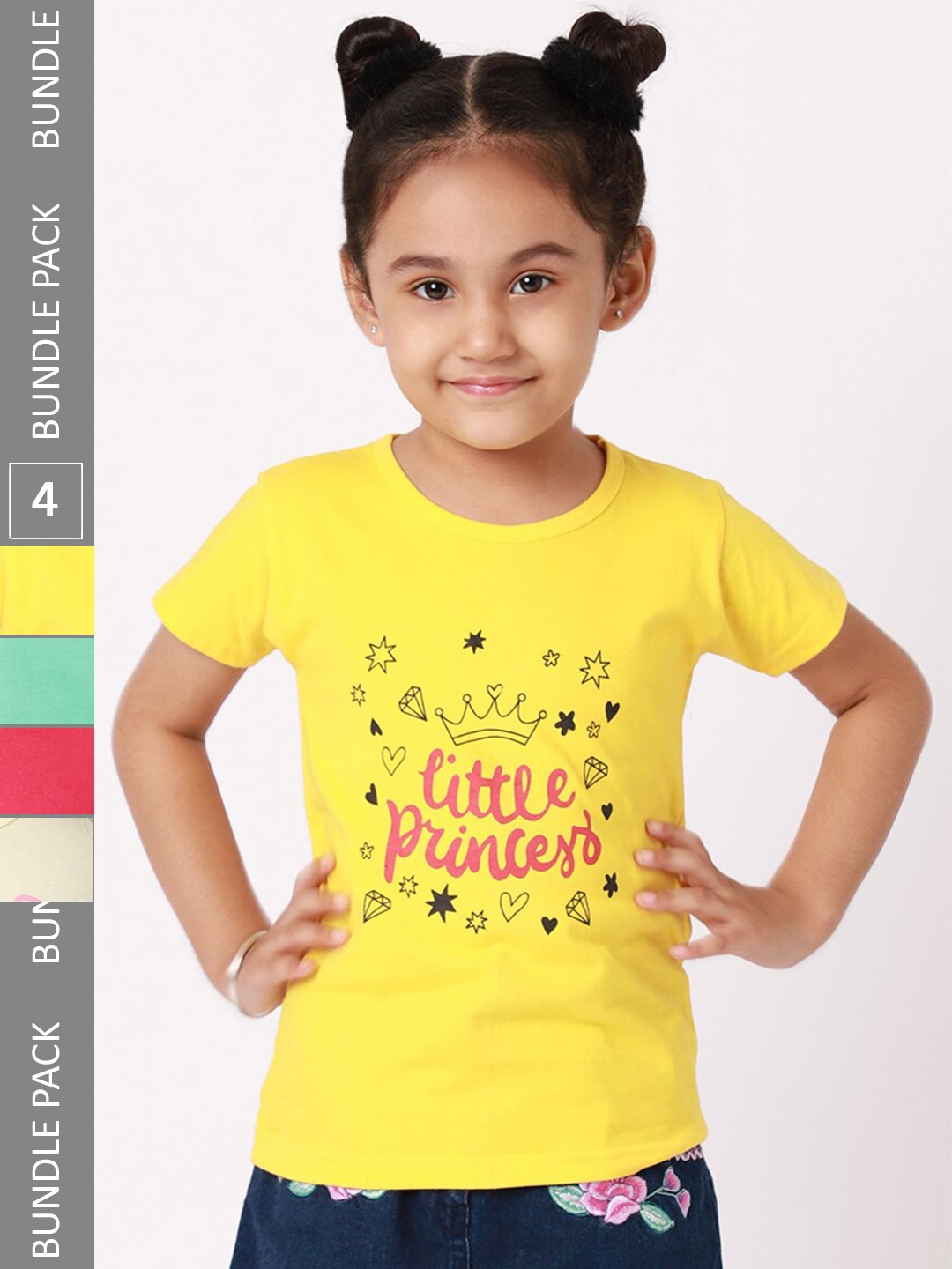 

BAESD Girls Pack Of 4 Conversational Printed Cotton T-shirt, Yellow
