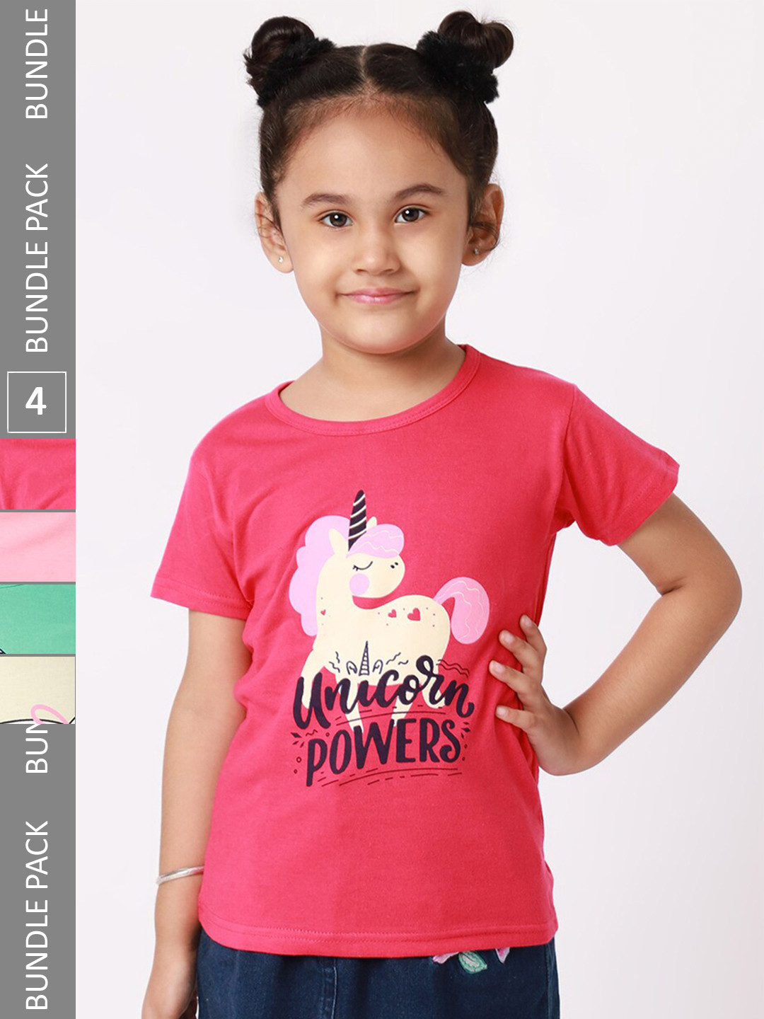 

BAESD Girls Pack Of 4 Graphic Printed Cotton T-shirt, Coral