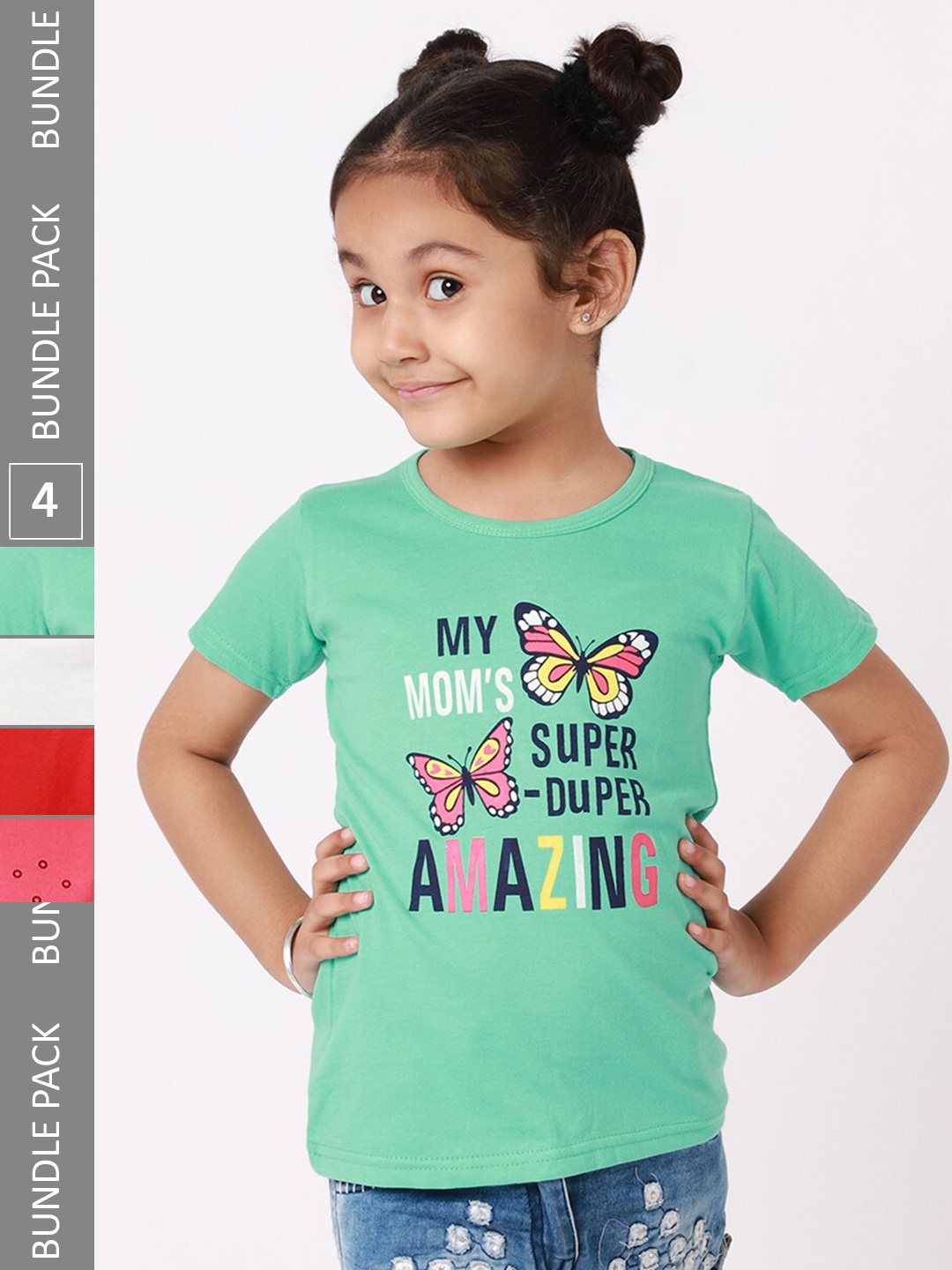 

BAESD Girls Pack Of 4 Printed Cotton T-shirt, Green