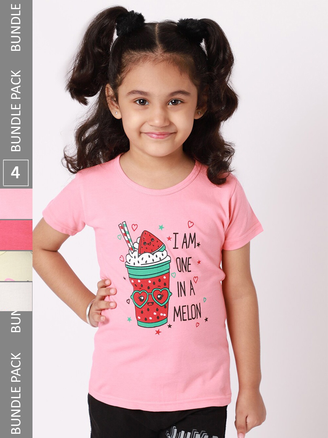 

BAESD Girls Pack of 4 Printed Cotton T-shirt, Pink