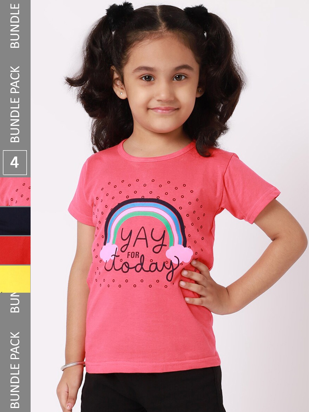 

BAESD Girls Pack Of 4 Printed Pure Cotton T-shirt, Pink