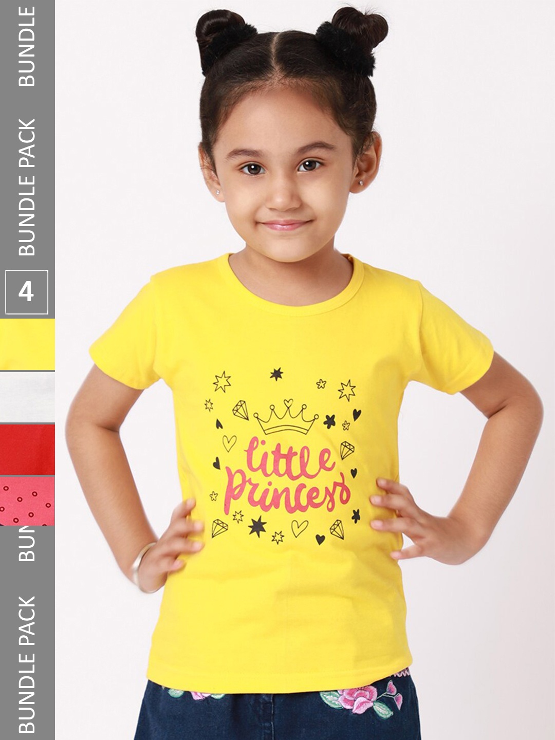 

BAESD Girls Pack Of 4 Printed Pure Cotton T-shirt, Yellow