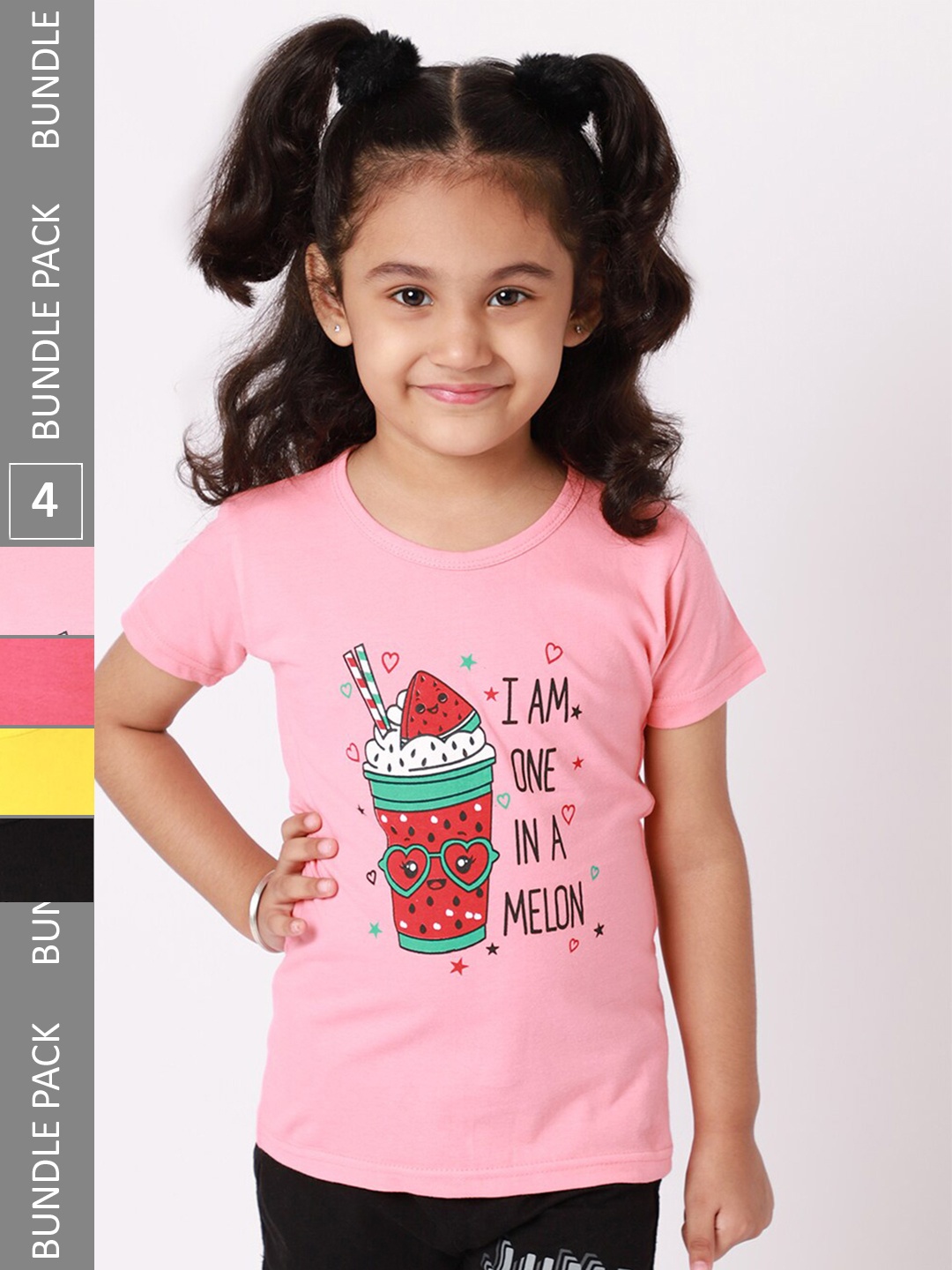

BAESD Pack Of 4 Girls Graphic Printed Cotton Casual T Shirts, Pink