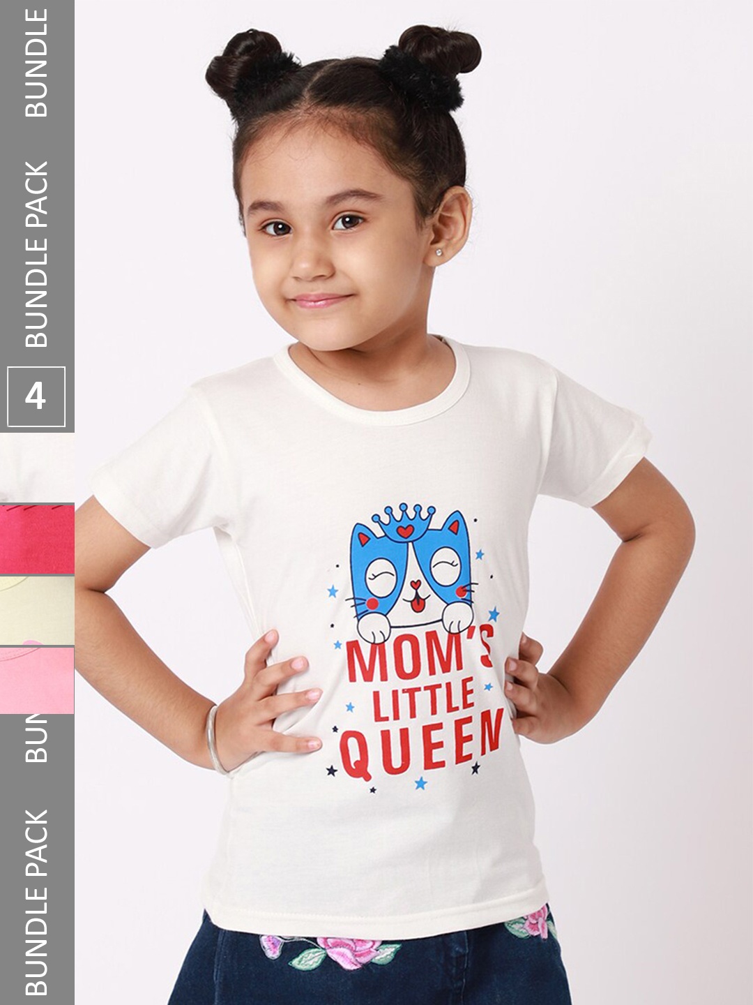 

BAESD Girls Pack Of 4 Printed Cotton T-Shirt, White