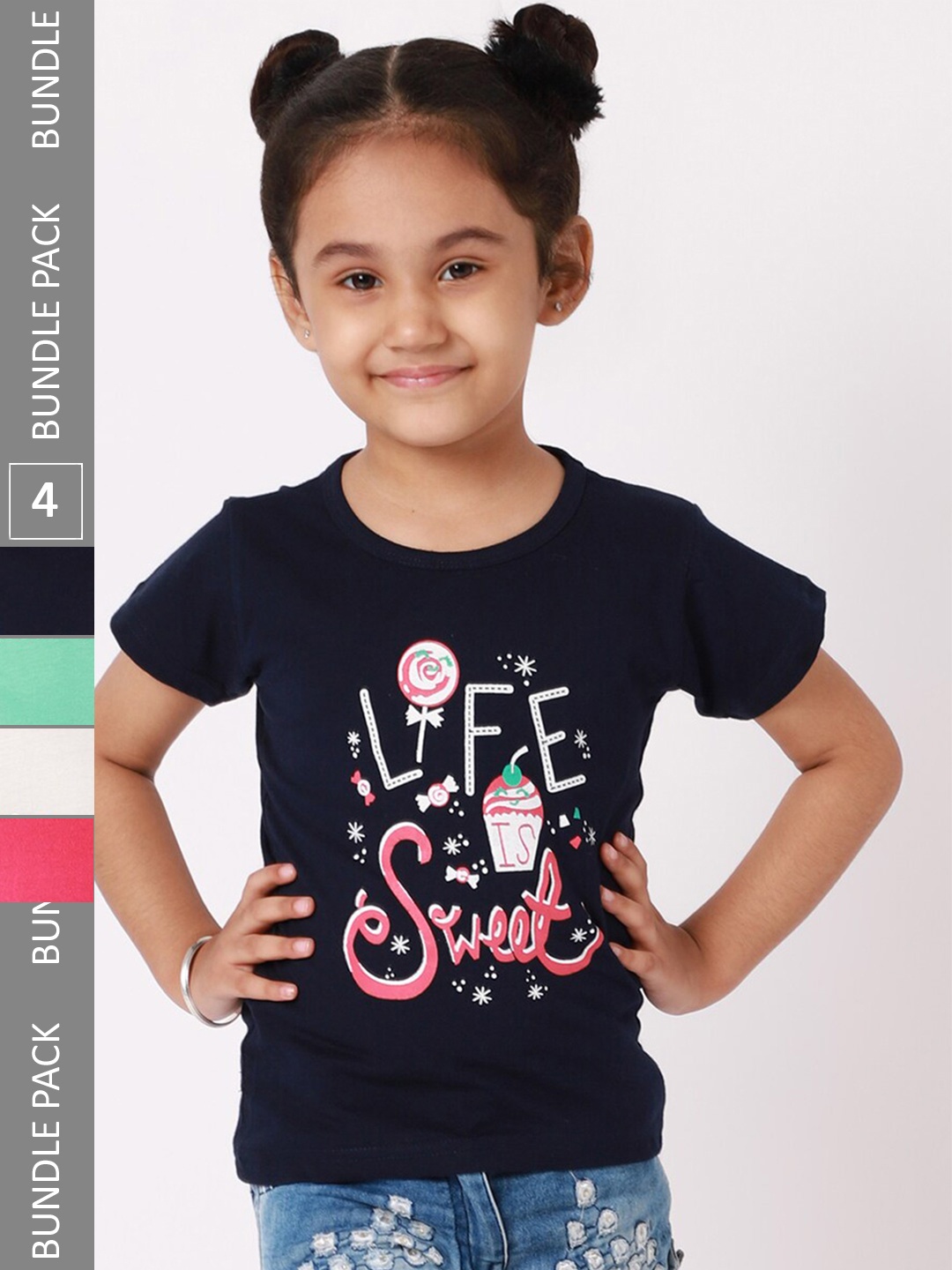 

BAESD Girls Pack of 4 Printed Cotton T-shirt, Black