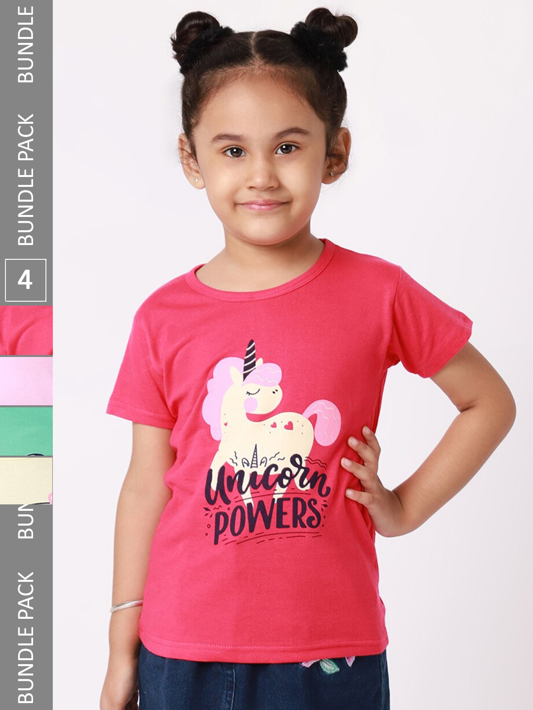 

BAESD Girls Pack Of 4 Printed Cotton T-shirt, Pink