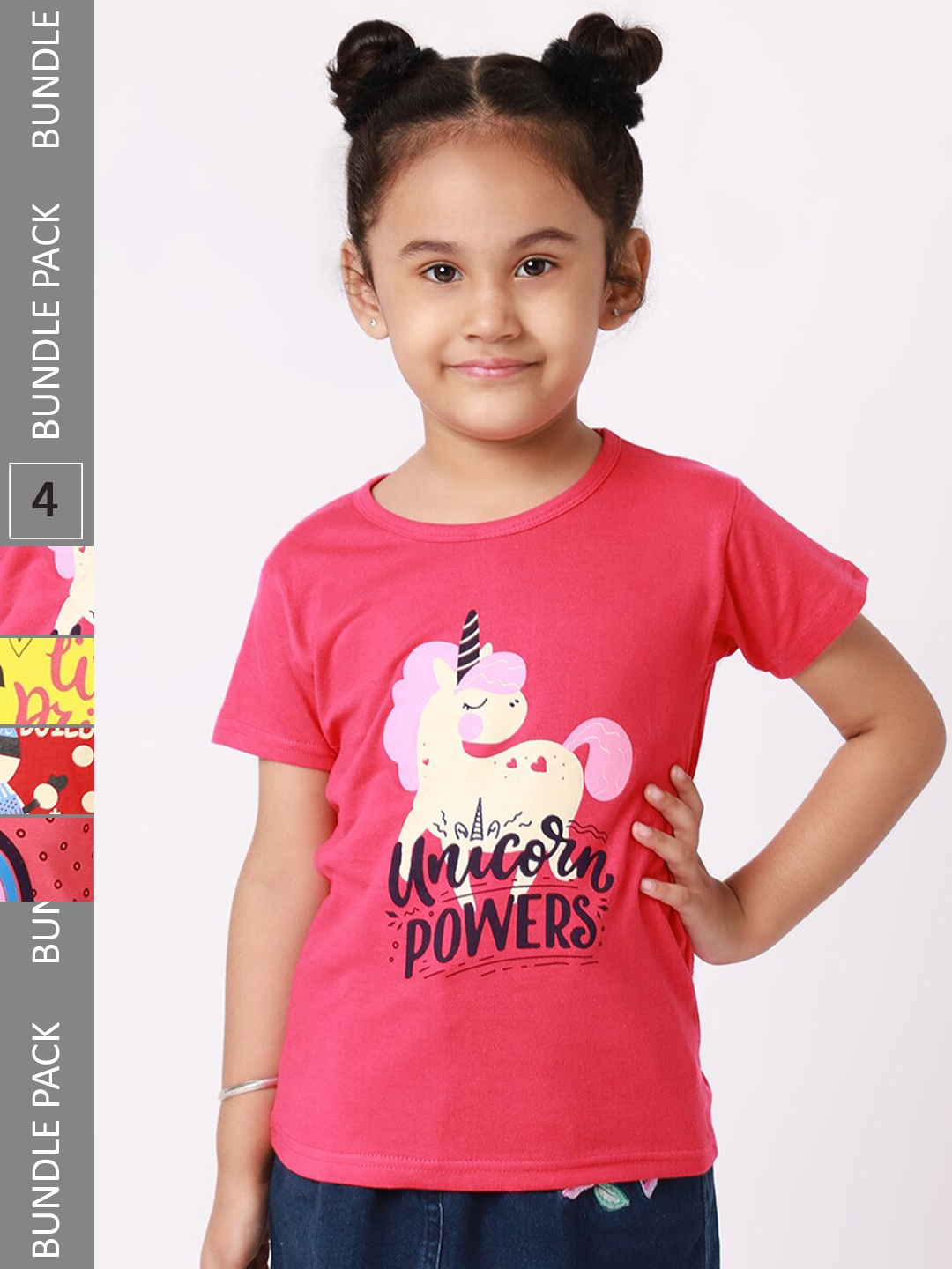 

BAESD Girls Pack of 4 Graphic Printed Cotton T-Shirt, Pink