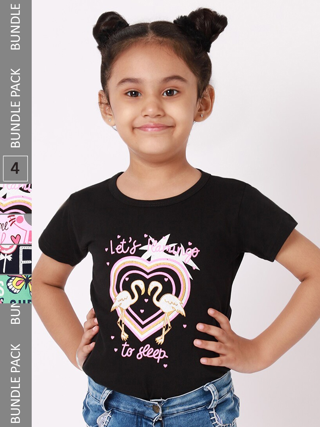 

BAESD Girls Pack Of 4 Graphic Printed Cotton T-shirt, Black