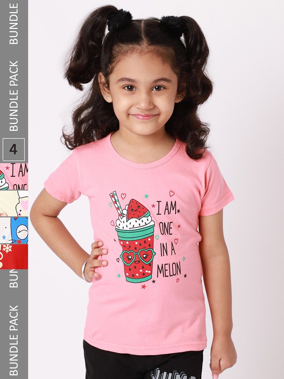 

BAESD Girls Pack Of 4 Graphic Printed Cotton T-Shirts, Pink