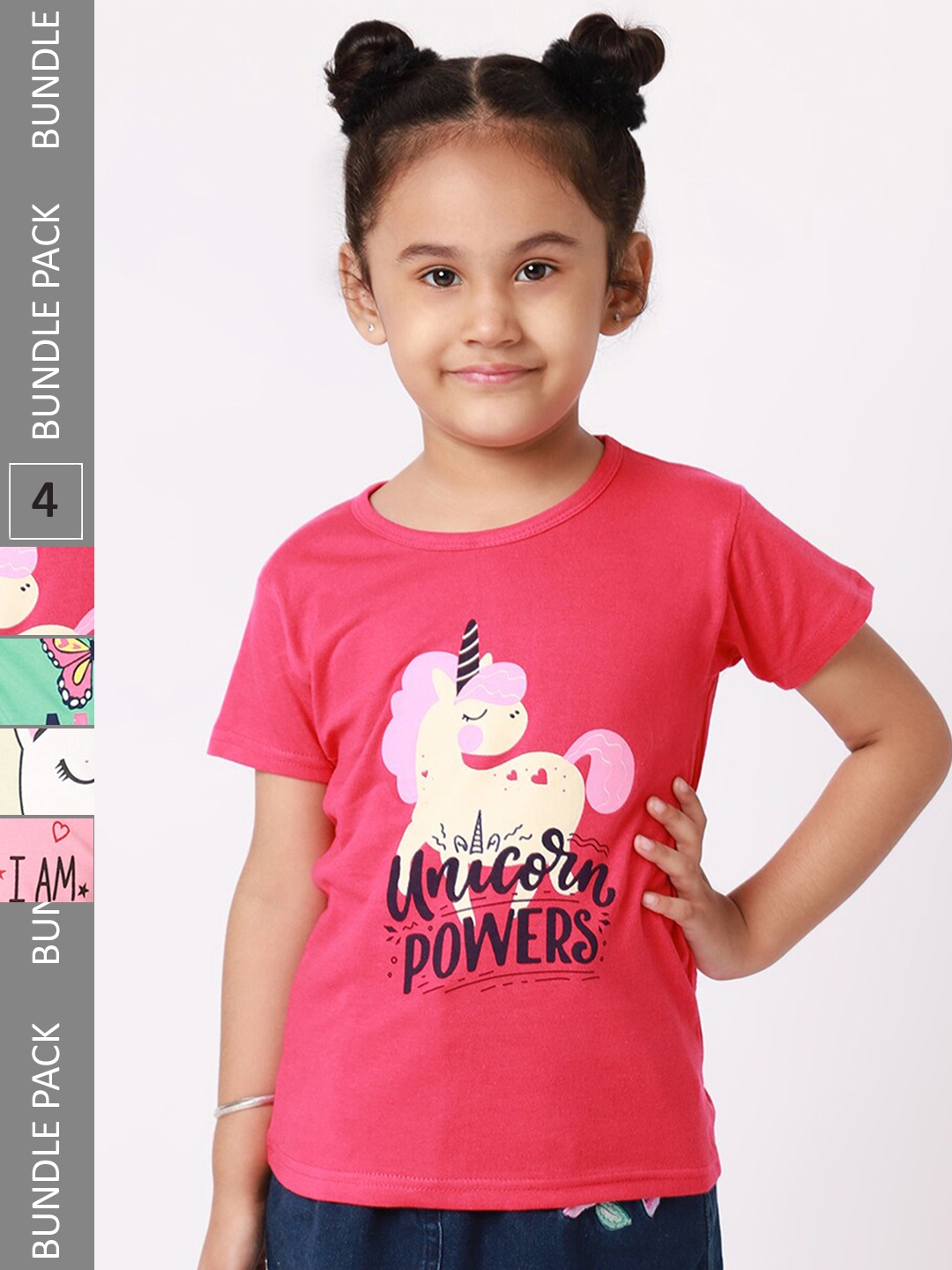 

BAESD Girls Pack Of 4 Graphic Printed Cotton T-Shirts, Pink
