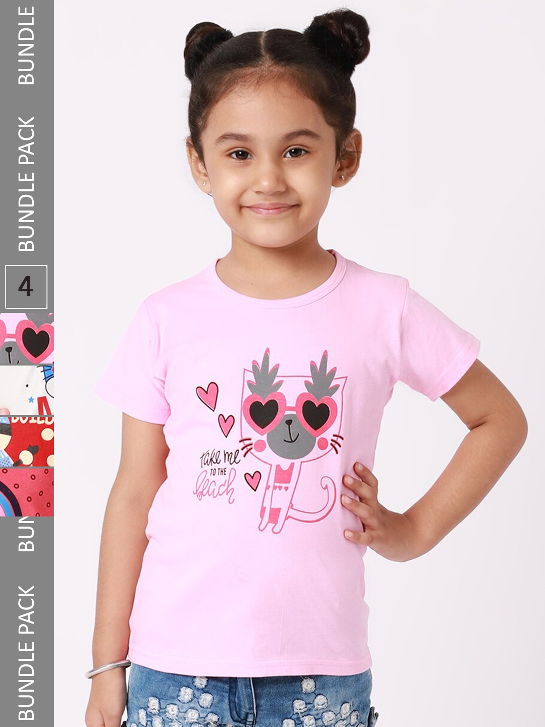 

BAESD Girls Pack Of 4 Graphic Printed Cotton T-shirt, Lavender