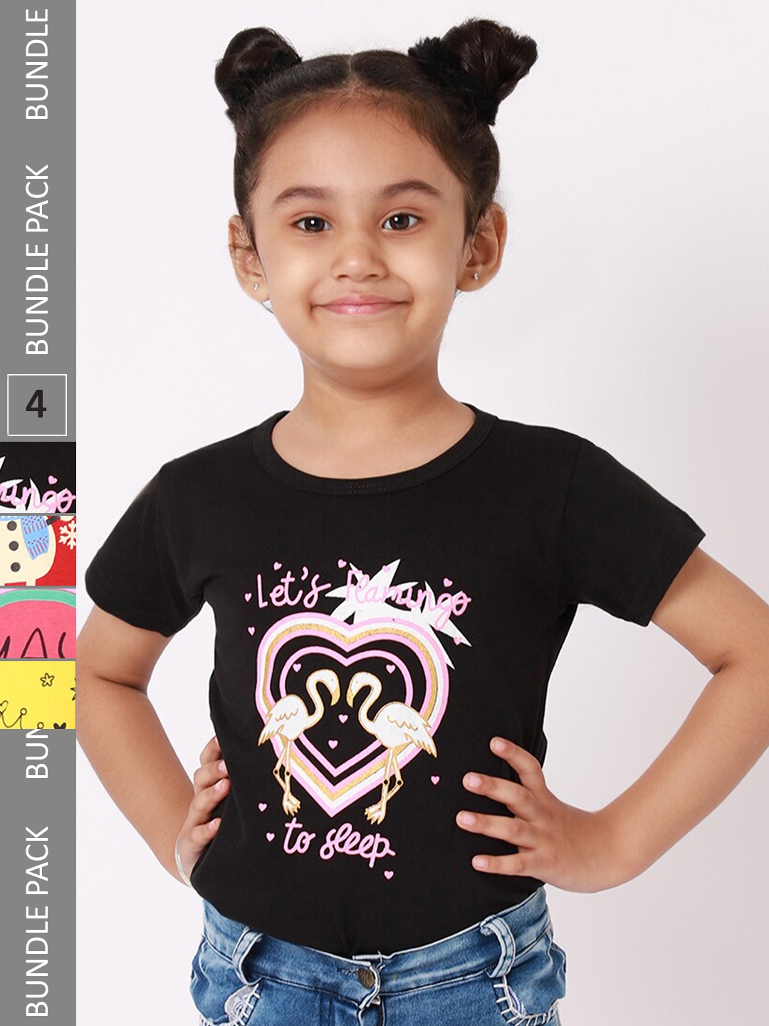 

BAESD Girls Pack Of 4 Printed Cotton T-Shirt, Black