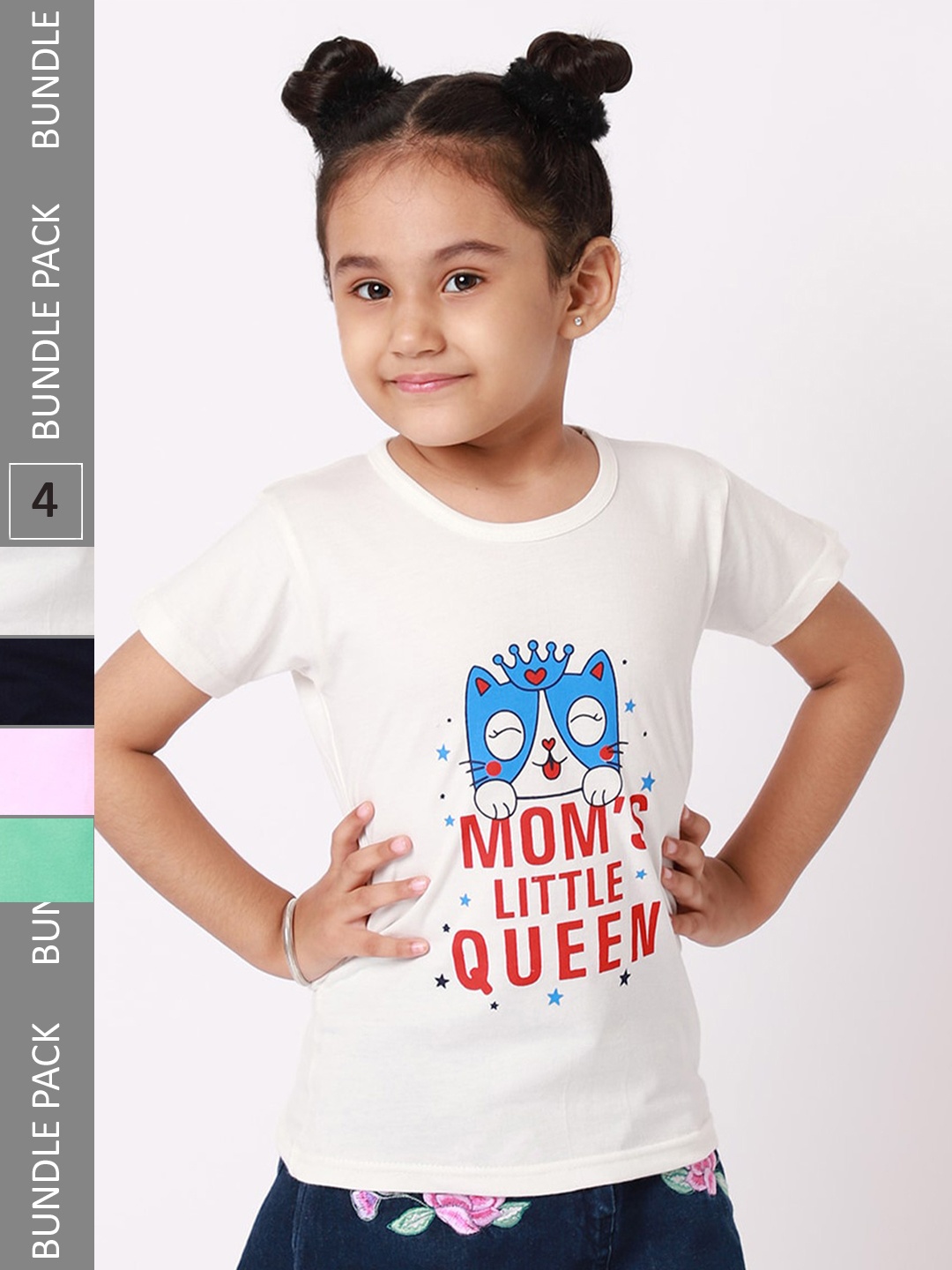 

BAESD Girls Pack Of 4 Graphic Printed Cotton T-Shirt, White