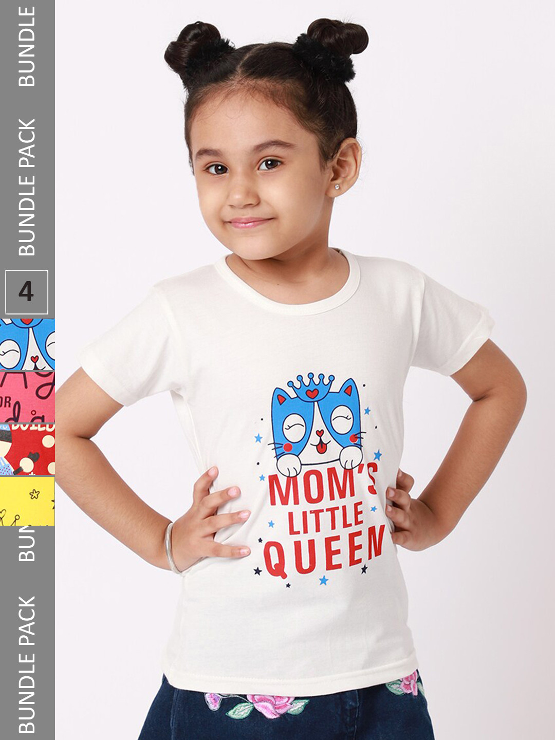 

BAESD Girls Pack Of 4 Printed Pure Cotton T-shirt, White