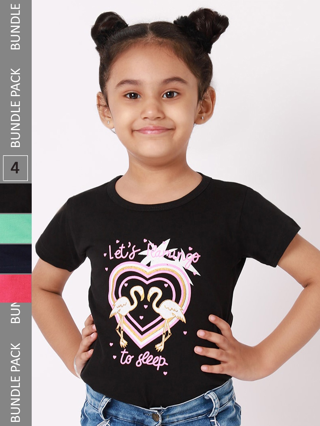 

BAESD Girls Pack Of 4 Printed Pure Cotton T-shirt, Black