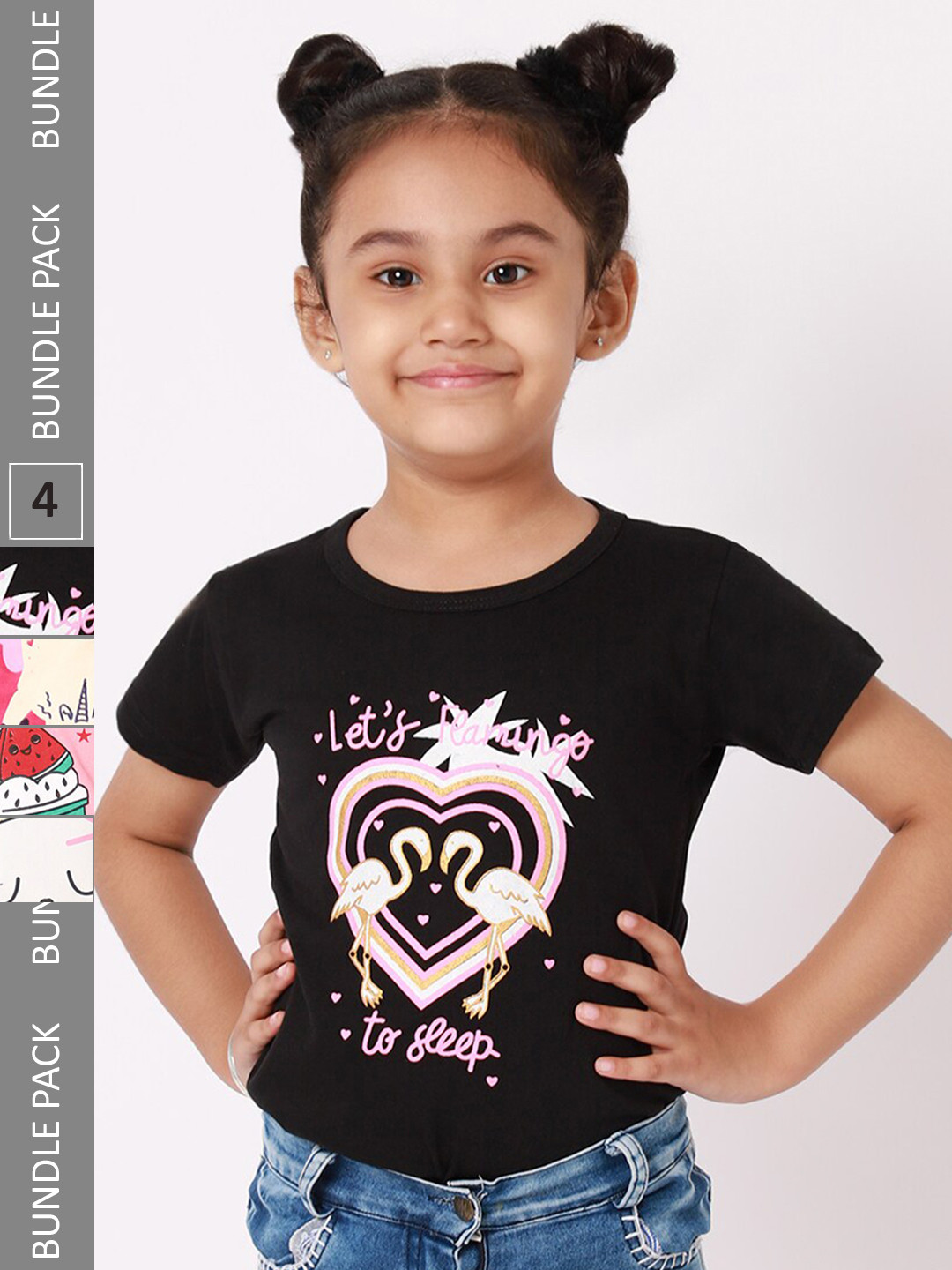 

BAESD Girls Pack Of 4 Printed Cotton T-shirts, Black
