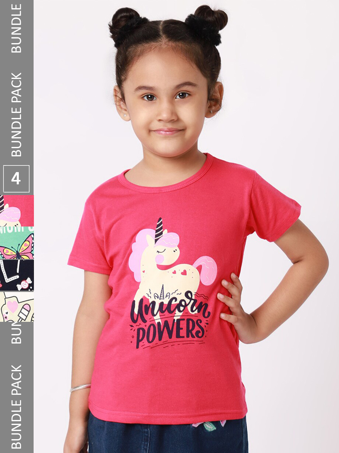 

BAESD Girls Pack Of 4 Graphic Printed Cotton T-shirt, Coral