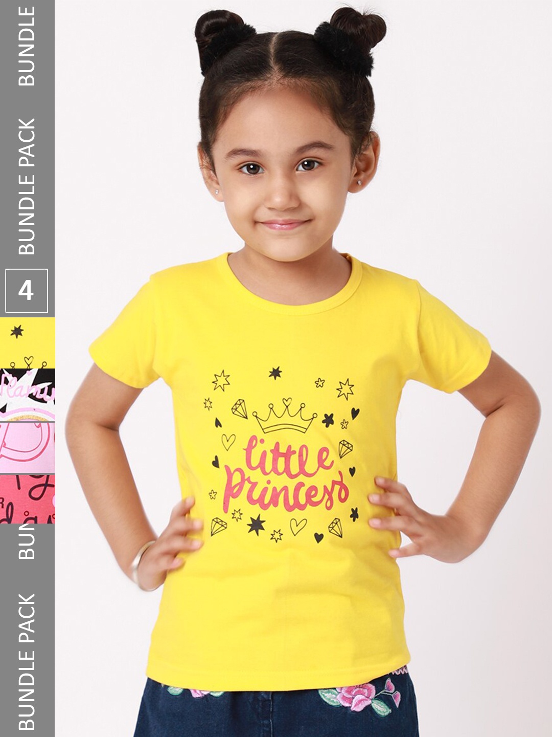 

BAESD Girls Pack of 4 Graphic Printed Cotton T-Shirt, Yellow
