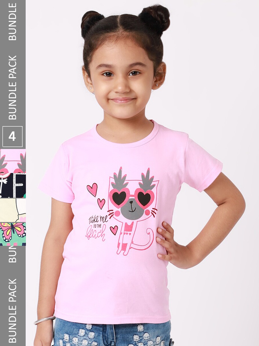 

BAESD Girls Pack of 4 Graphic Printed Cotton T-Shirt, Pink