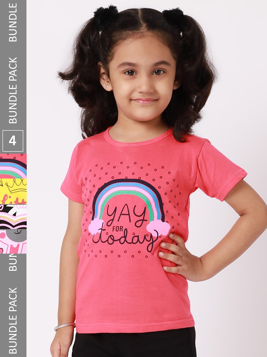 

BAESD Girls Pack Of 4 Graphic Printed Cotton T-shirt, Pink
