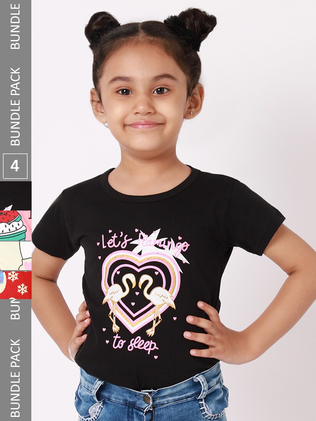 

BAESD Girls Pack Of 4 Printed Cotton Regular Fit T-shirts, Black