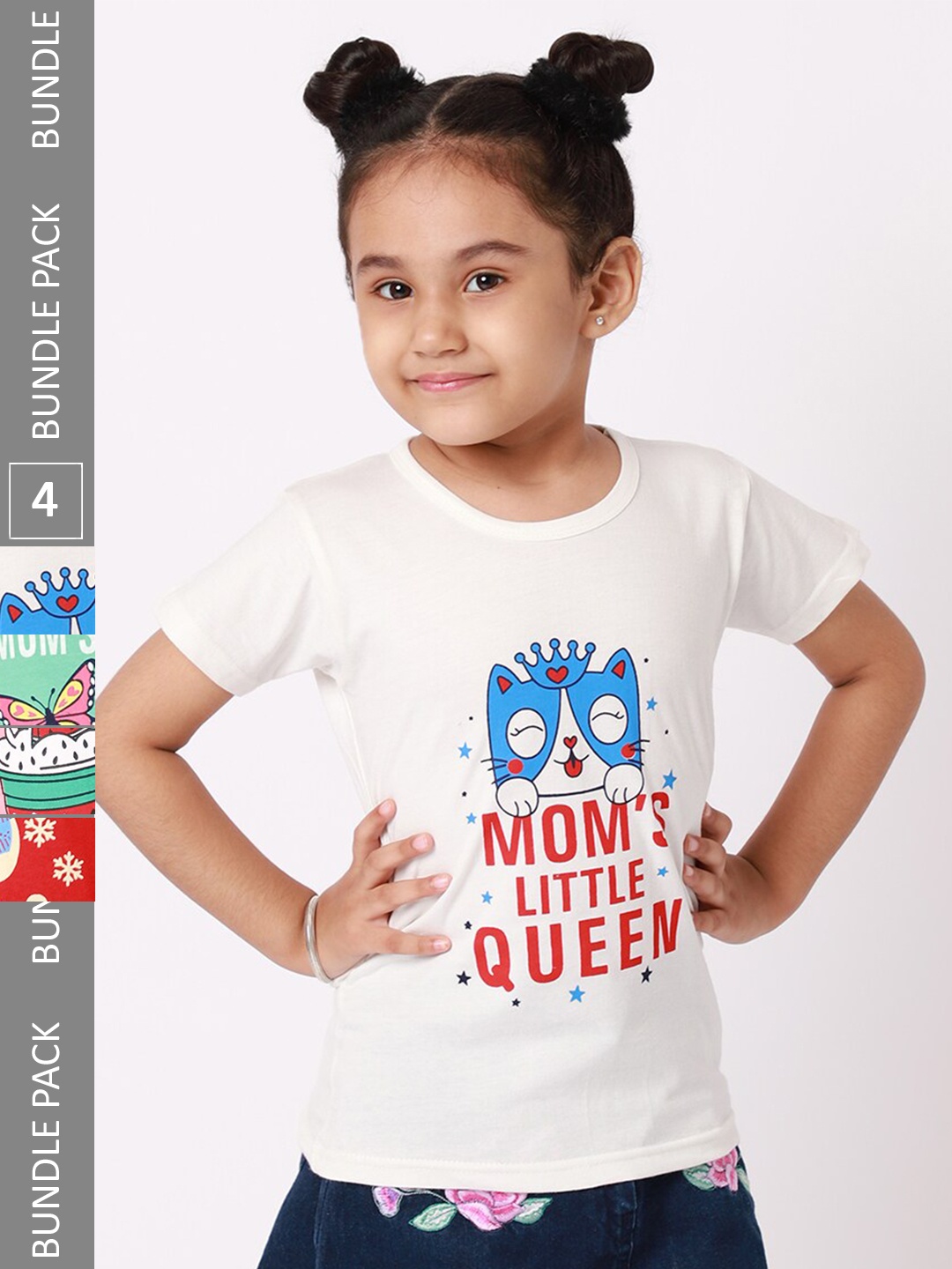 

BAESD Girls Pack of 4 Graphic Printed Cotton T-Shirt, White