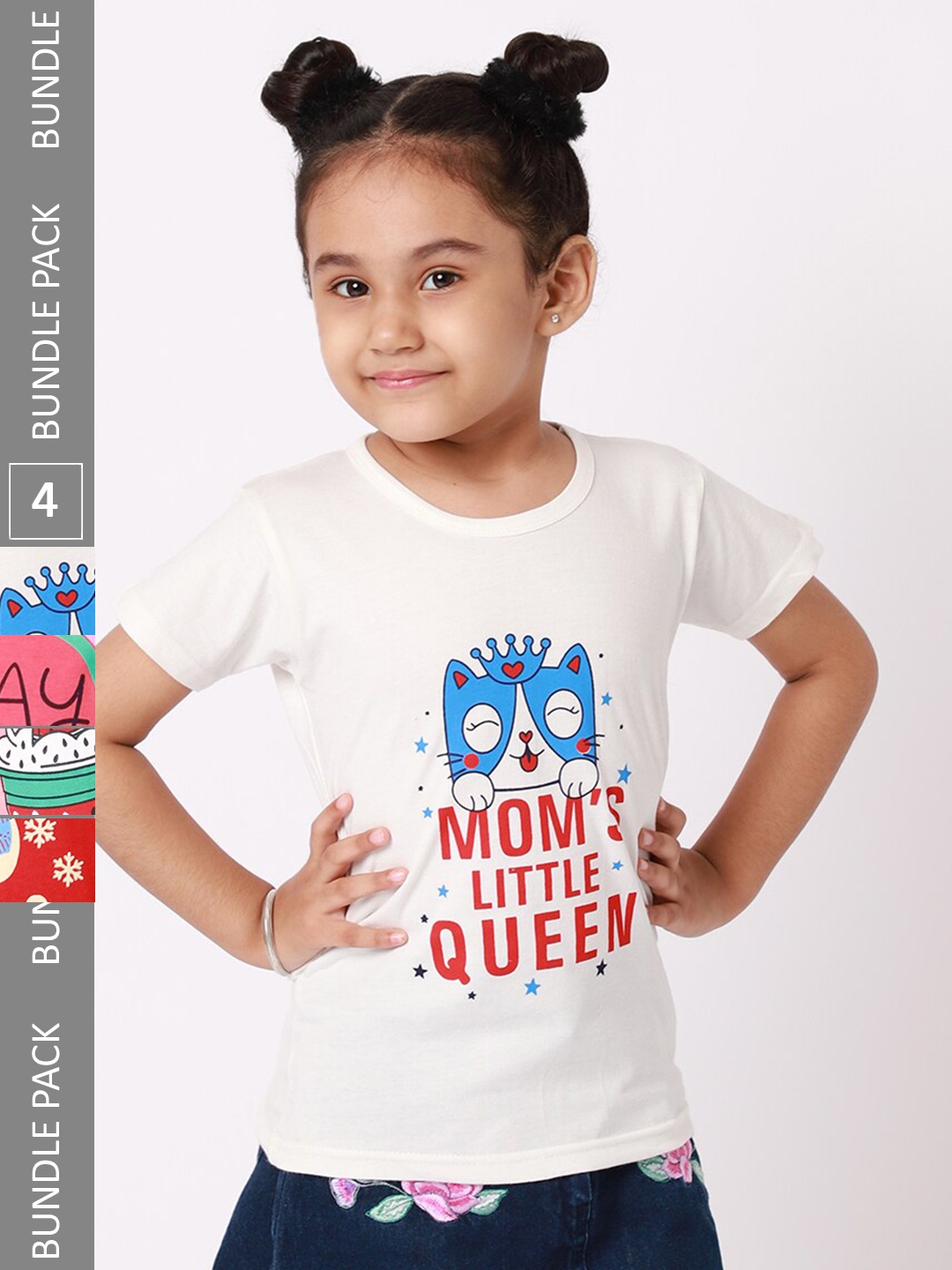 

BAESD Girls Pack Of 4 Graphic Printed Cotton T-shirt, Off white