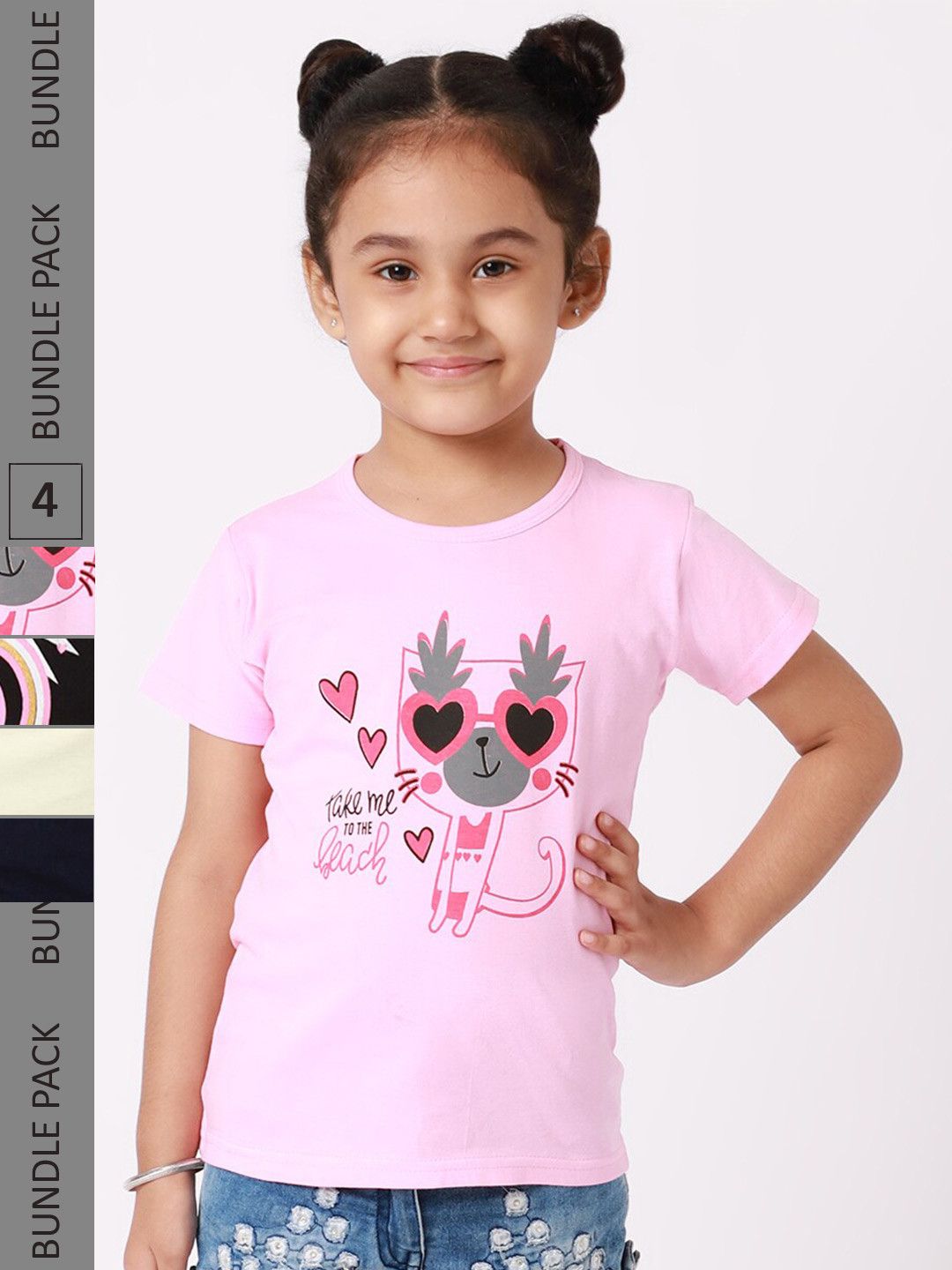 

BAESD Girls Pack Of 4 Graphic Printed Cotton Regular T-shirt, Pink