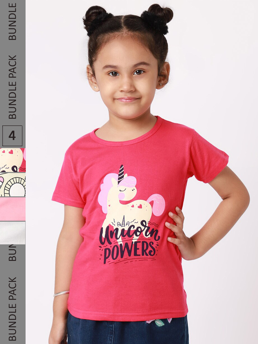 

BAESD Girls Pack Of 4 Graphic Printed Cotton T-shirt, Pink