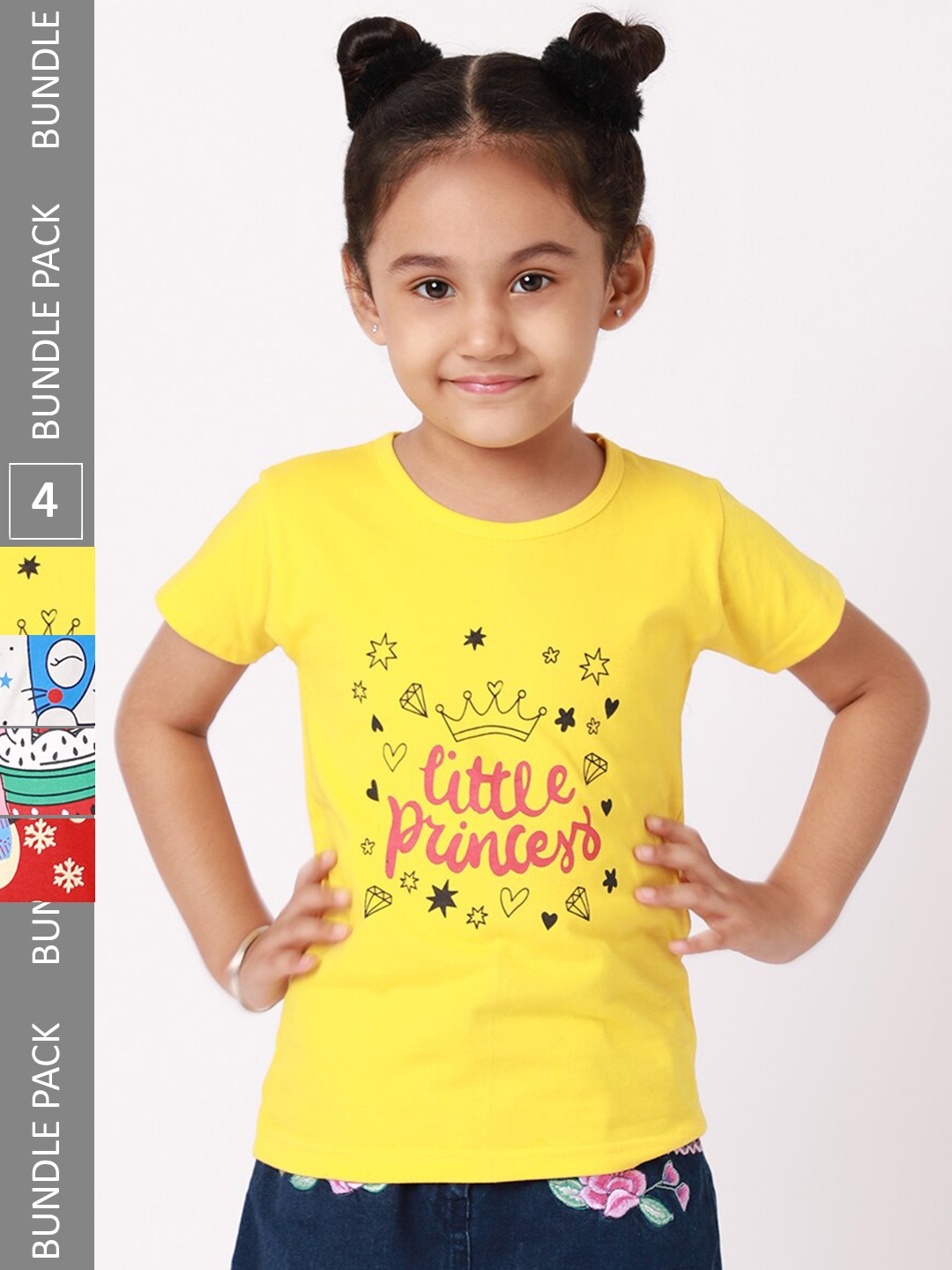 

BAESD Pack Of 4 Girls Typography Printed Cotton Casual T Shirts, Yellow