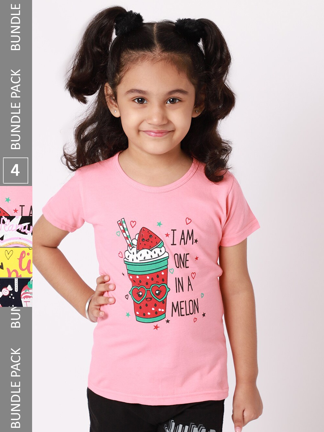 

BAESD Girls Pack Of 4 Printed Cotton T-shirts, Pink