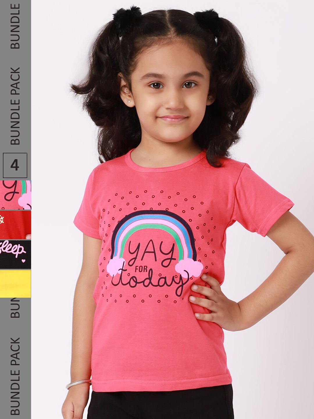 

BAESD Girls Pack of 4 Printed Cotton T-shirt, Pink