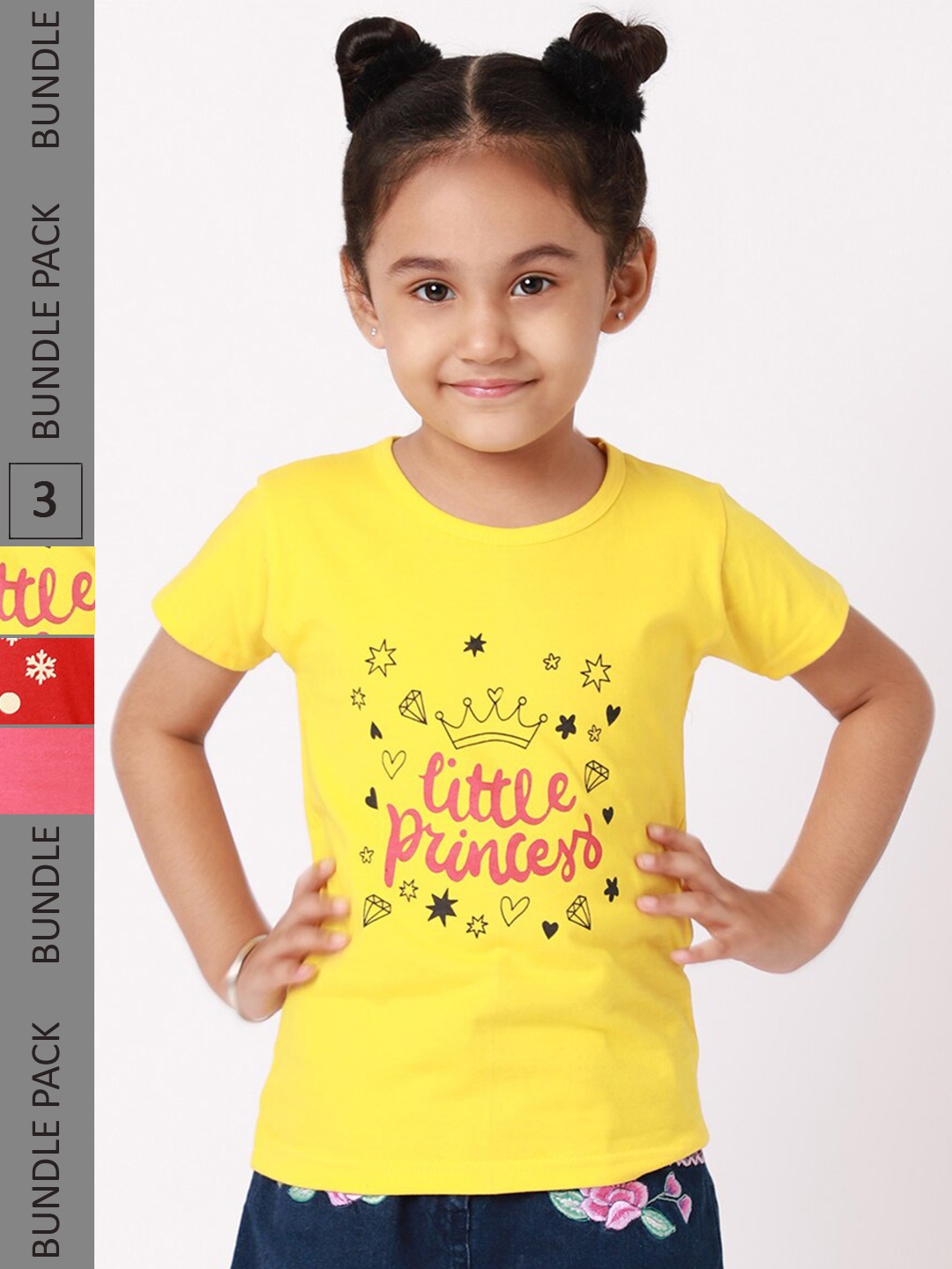 

BAESD Girls Pack Of 3 Printed Pure Cotton T-shirt, Yellow