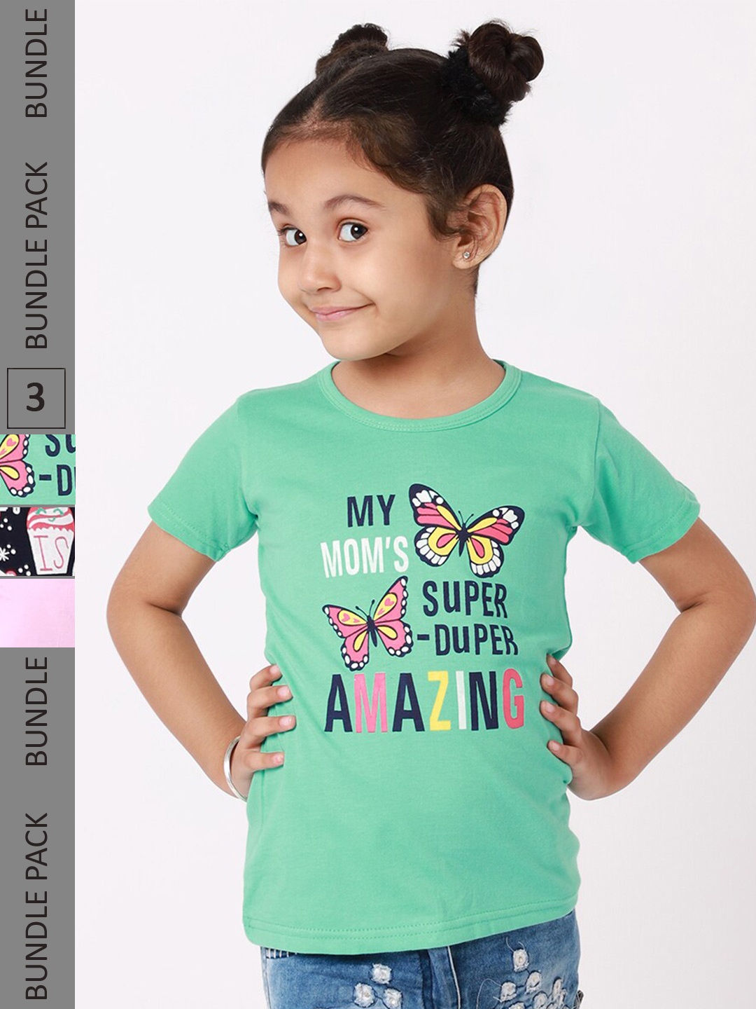 

BAESD Girls Pack Of 3 Printed Cotton T-shirt, Green