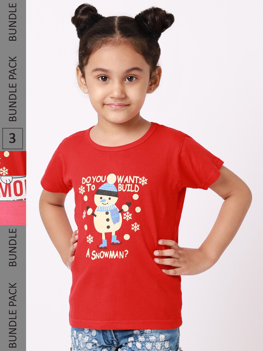 

BAESD Pack of 3 Girls Graphic Printed T-shirt, Red