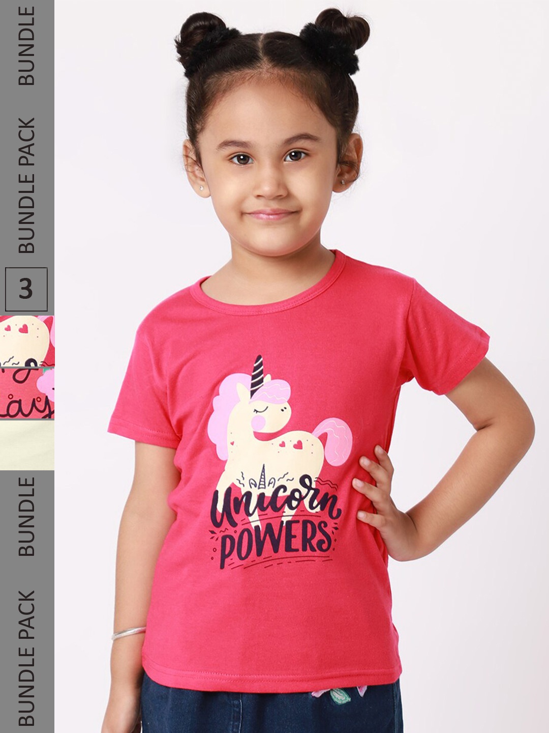 

BAESD Girls Pack Of 3 Printed Cotton T-shirt, Pink