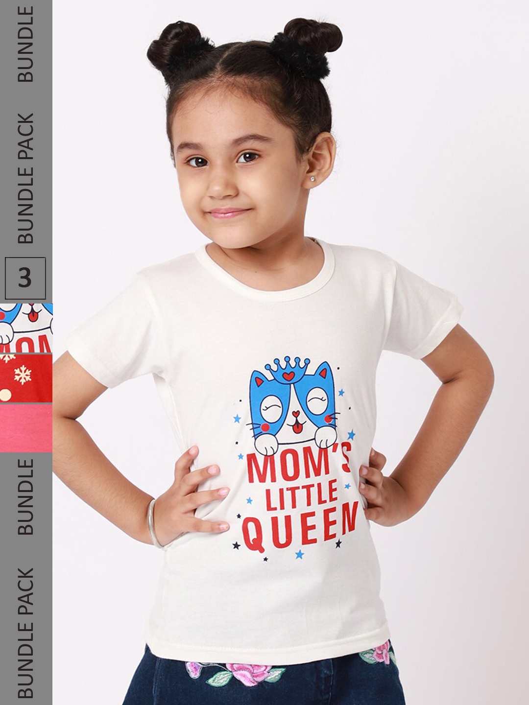 

BAESD Girls Pack Of 3 Typography Printed Cotton T-shirt, White