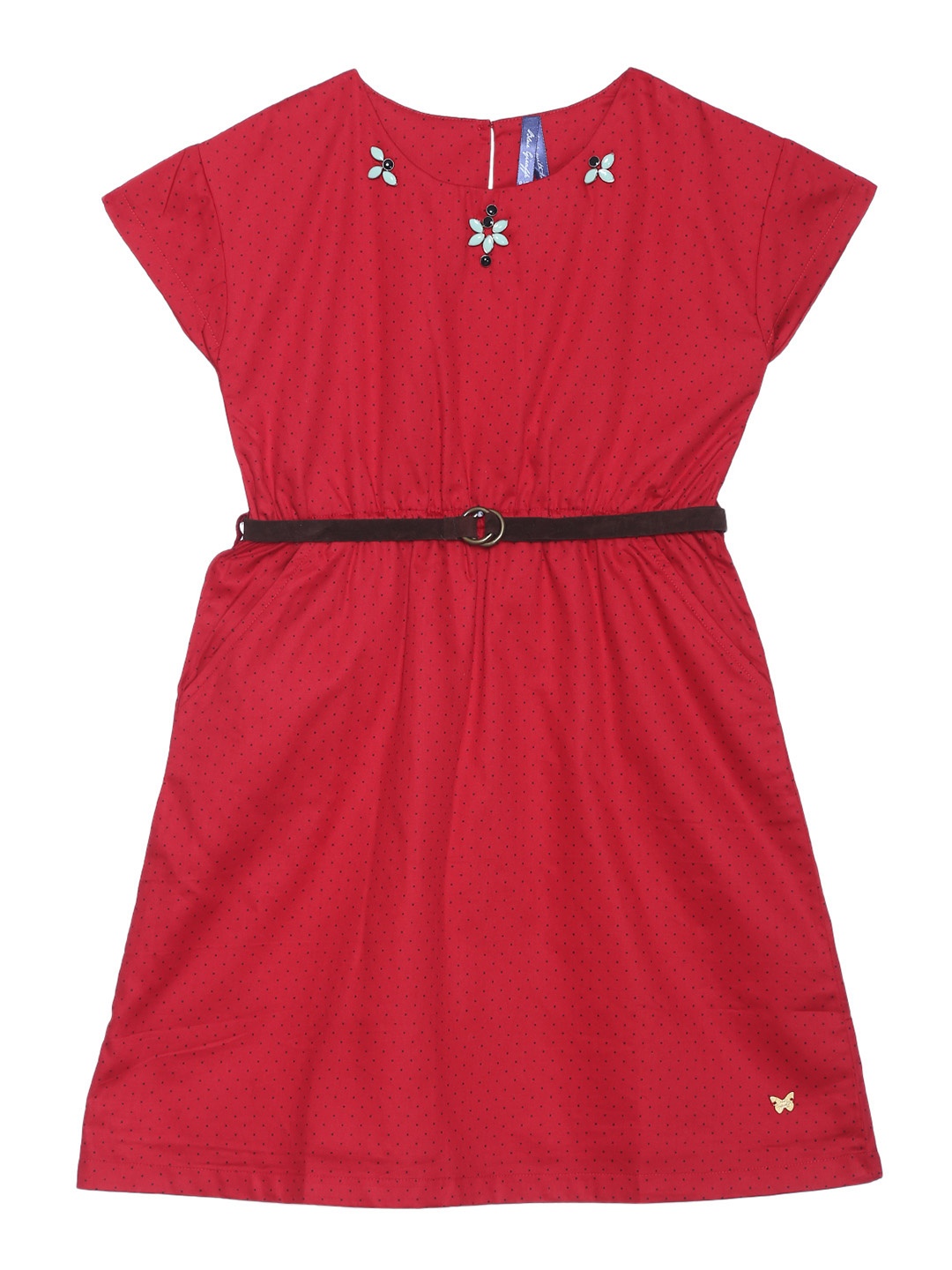 

Blue Giraffe Girls Red Printed Fit & Flare Dress