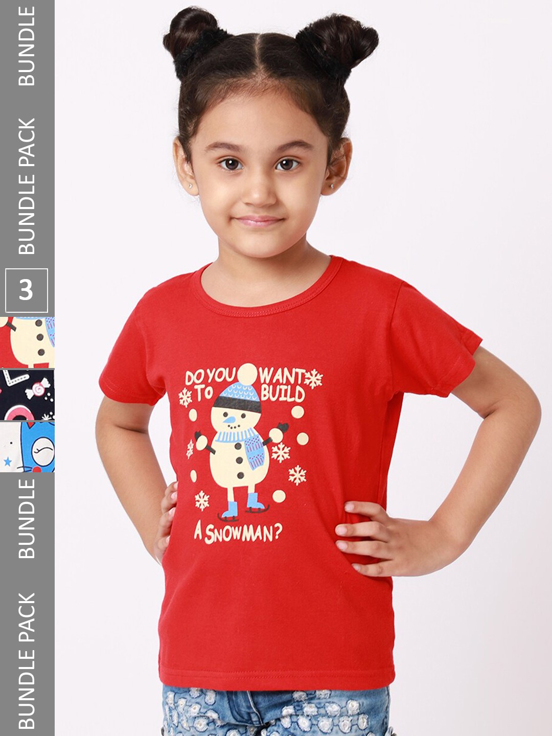 

BAESD Girls Pack Of 3 Graphic Printed Cotton T-shirt, Red