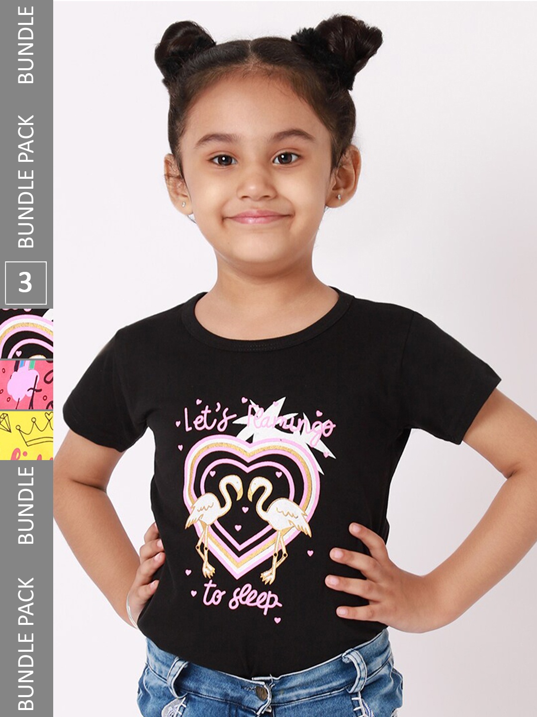 

BAESD Pack Of 3 Girls Graphic Printed Cotton Casual T Shirts, Black