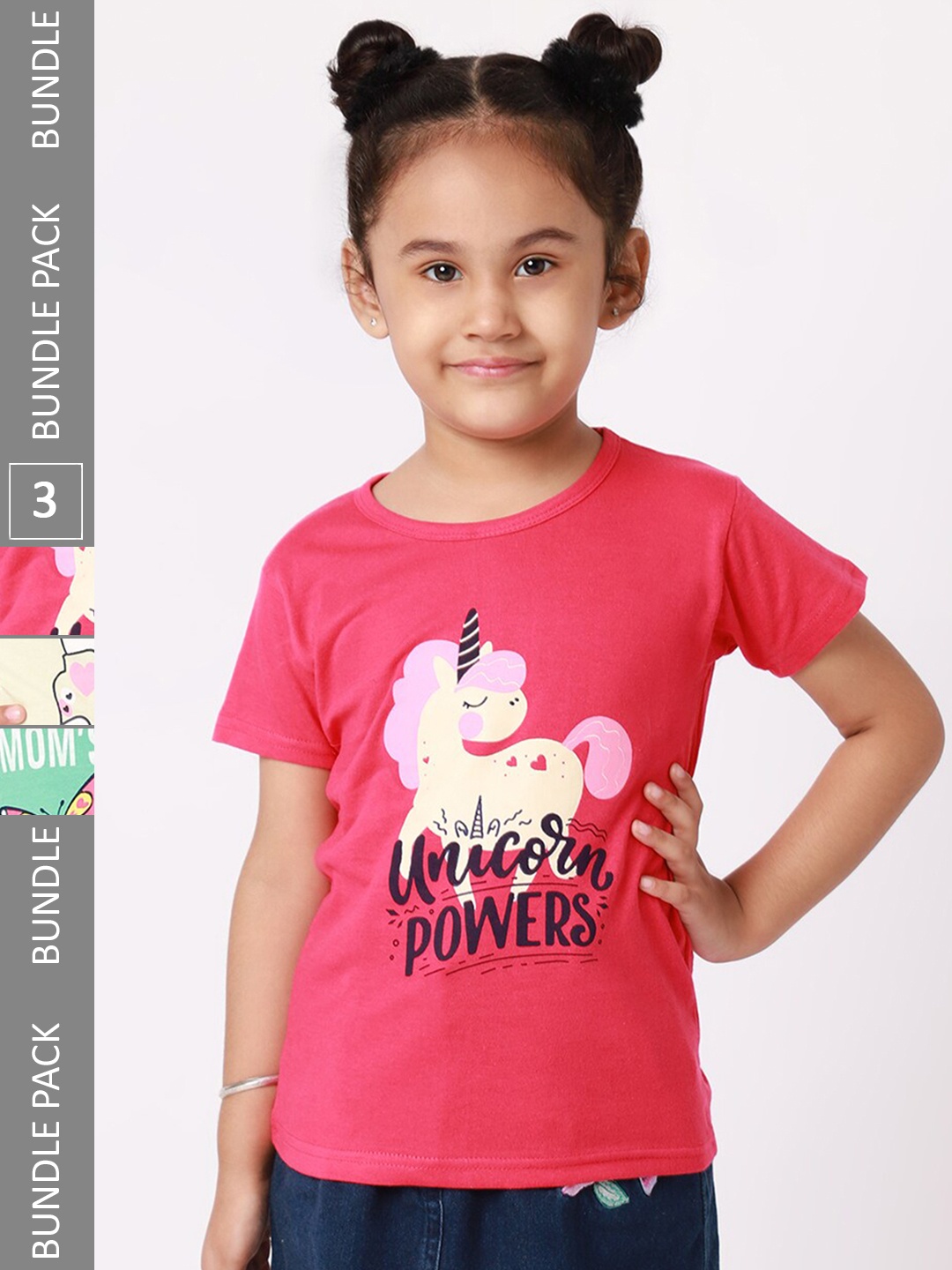 

BAESD Girls Pack Of 3 Graphic Printed Cotton T-shirts, Red