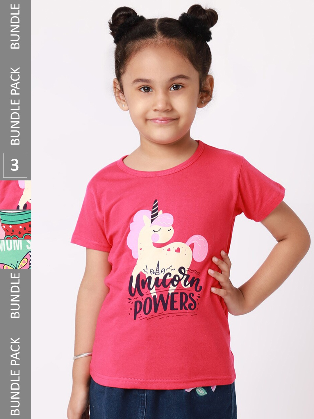 

BAESD Girls Pack of 3 Printed Cotton T-shirt, Pink