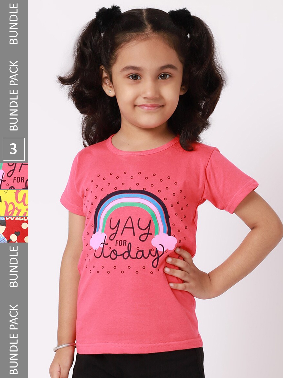 

BAESD Girls Pack Of 3 Printed Cotton T-shirt, Pink