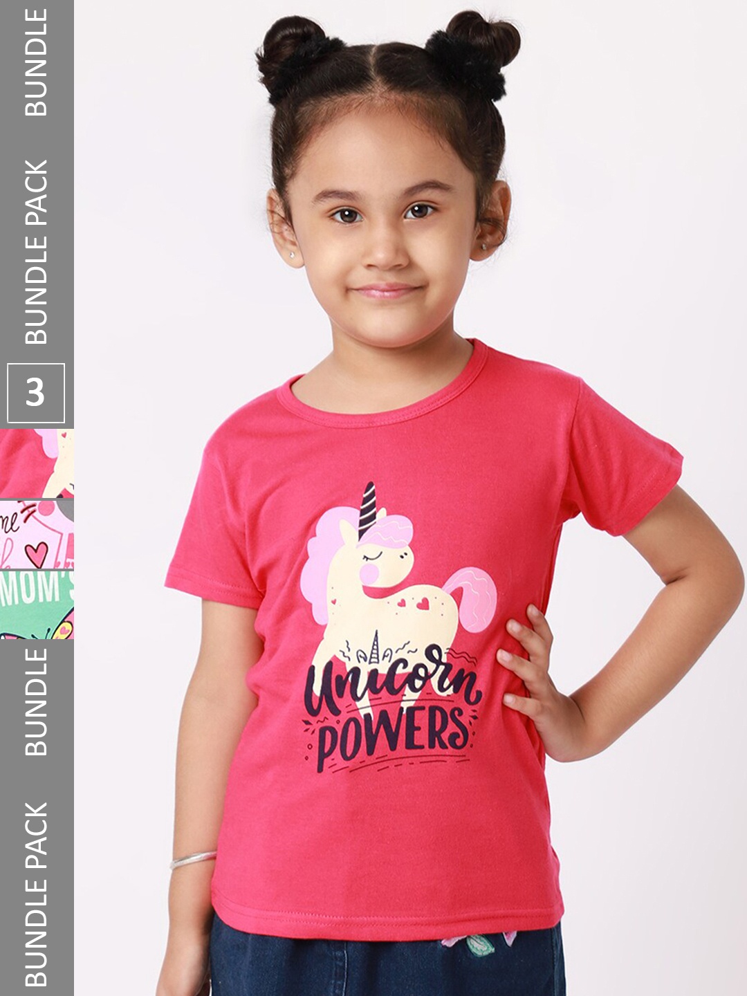 

BAESD Girls Pack of 3 Graphic Printed Cotton T-Shirt, Pink