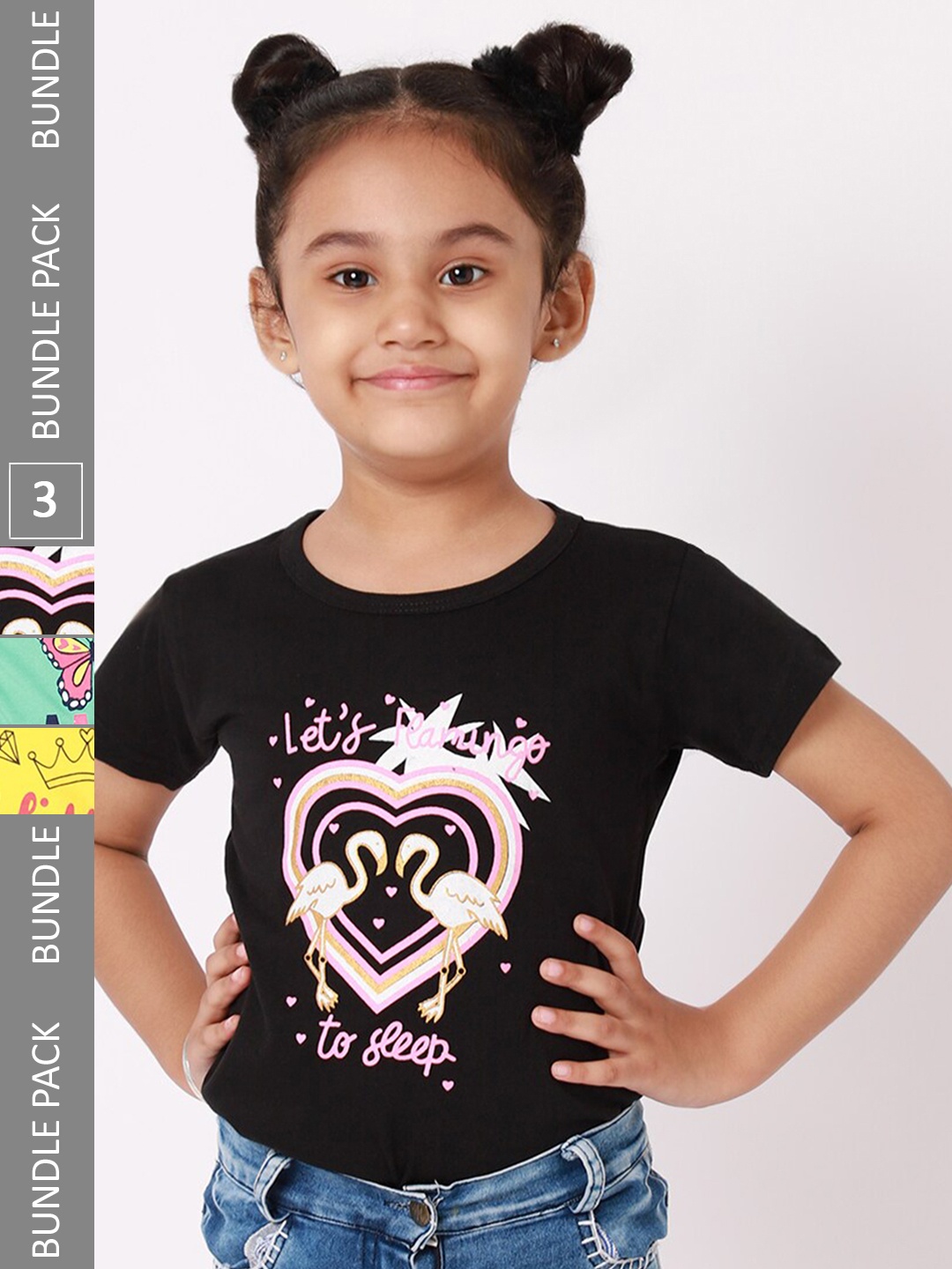 

BAESD Girls Pack Of 3 Typography Printed Cotton T-Shirts, Black