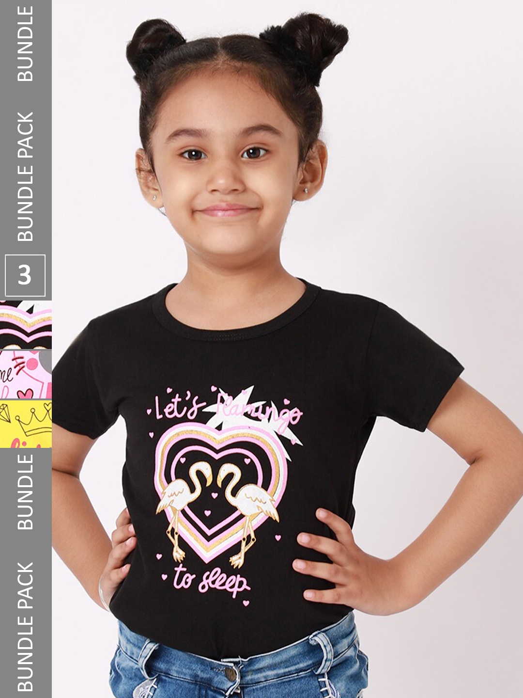 

BAESD Pack of 3 Girls Graphic Printed T-shirt, Black